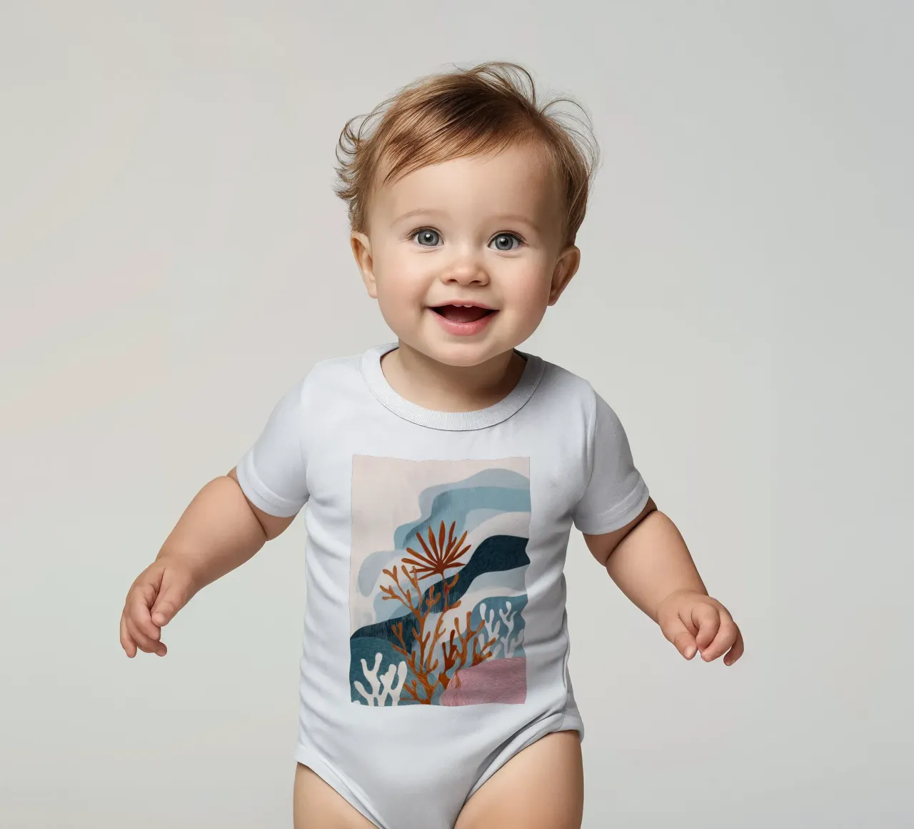 Abstract Coral Reef in Teal & Terracotta body neonato maniche corte da Luca