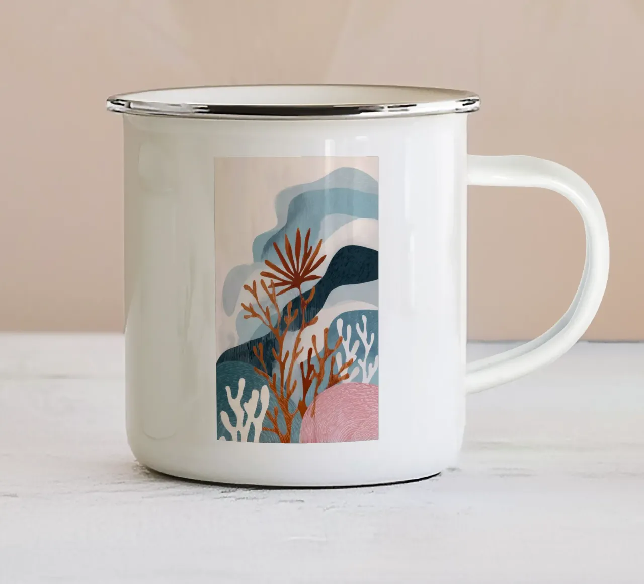 Abstract Coral Reef in Teal & Terracotta tazza in smalto da Luca