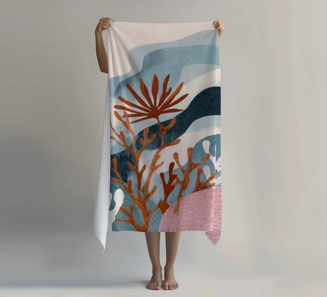 Abstract Coral Reef in Teal & Terracotta telo mare da Luca