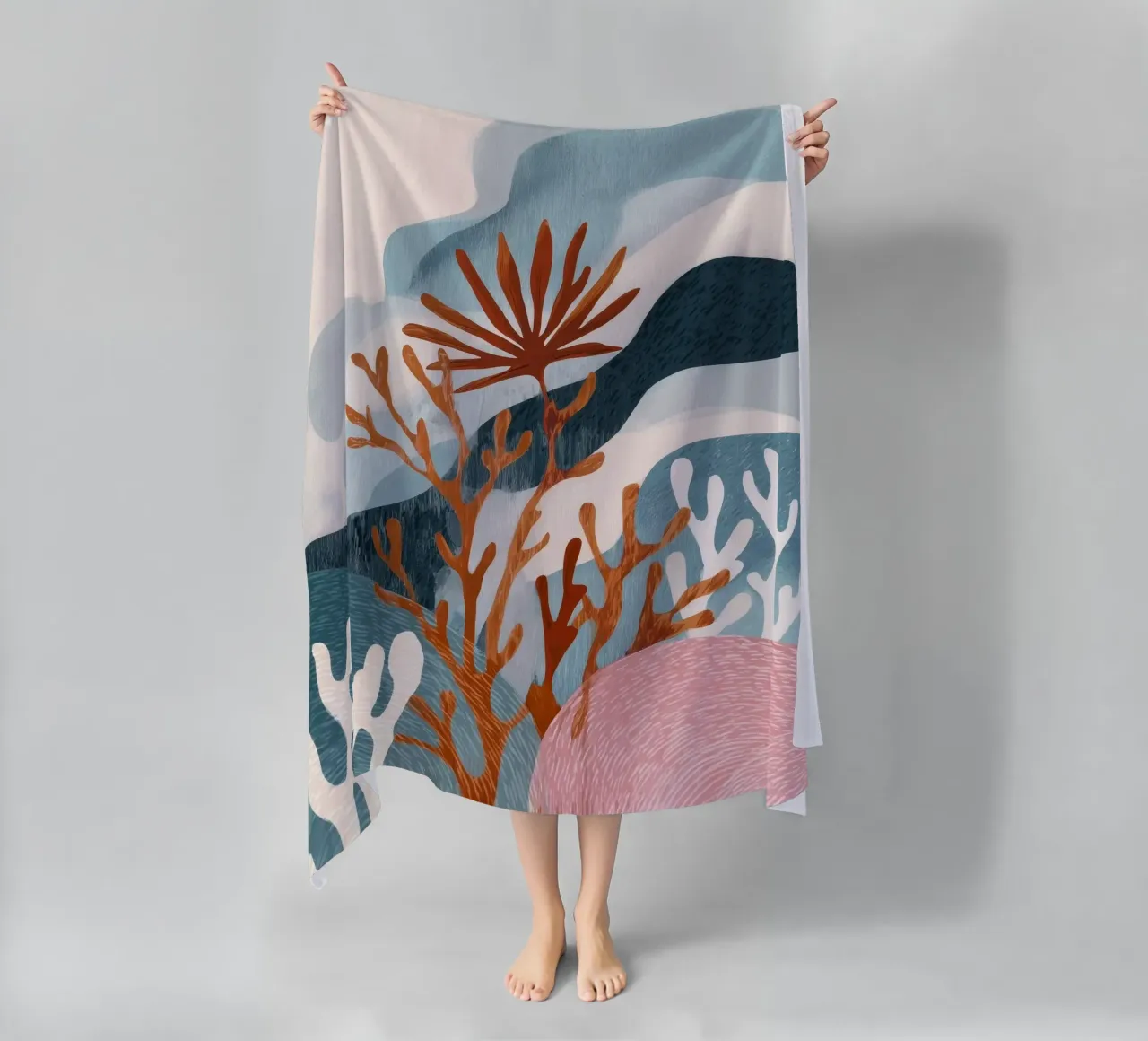 Abstract Coral Reef in Teal & Terracotta telo mare da Luca