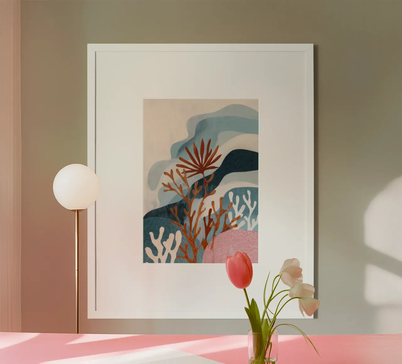 Abstract Coral Reef in Teal & Terracotta carta hahnemühle da Luca
