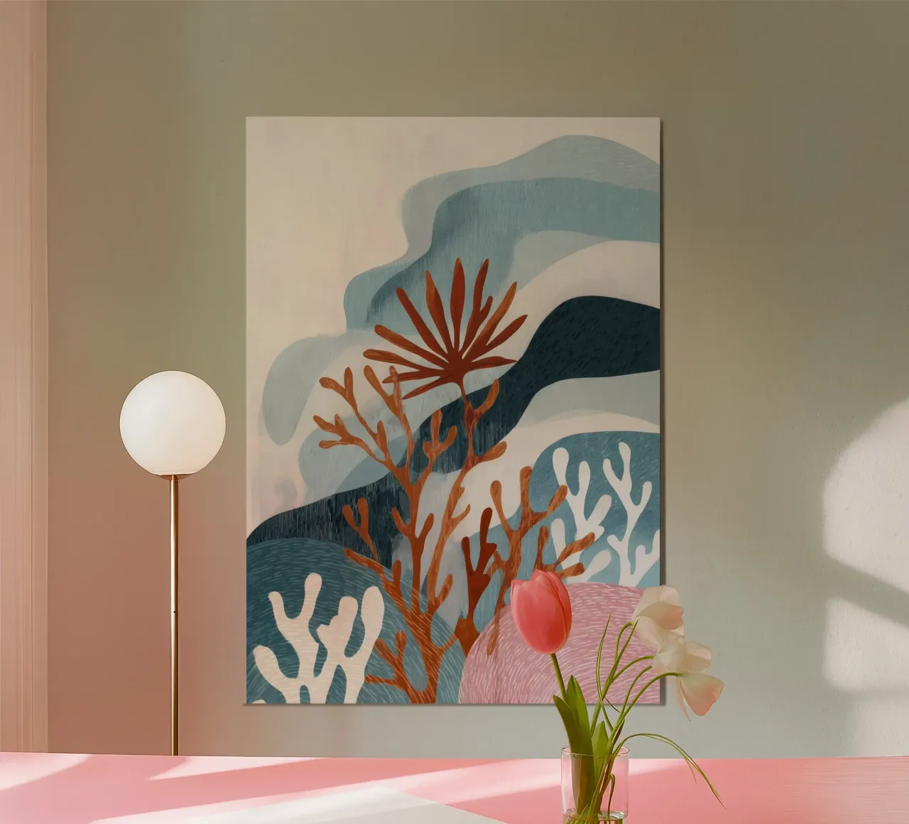 Abstract Coral Reef in Teal & Terracotta carta hahnemühle da Luca