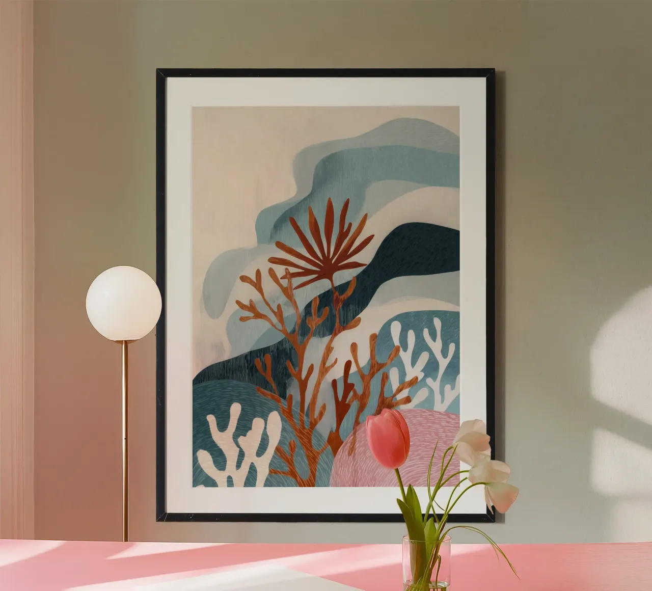 Abstract Coral Reef in Teal & Terracotta carta hahnemühle da Luca