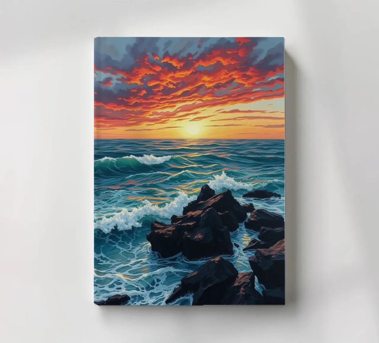 Fiery Sunset Over Crashing Waves notebook by Artistic-shop
