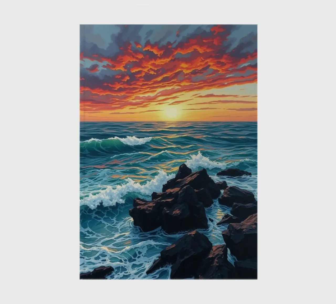 Fiery Sunset Over Crashing Waves notebook by Artistic-shop