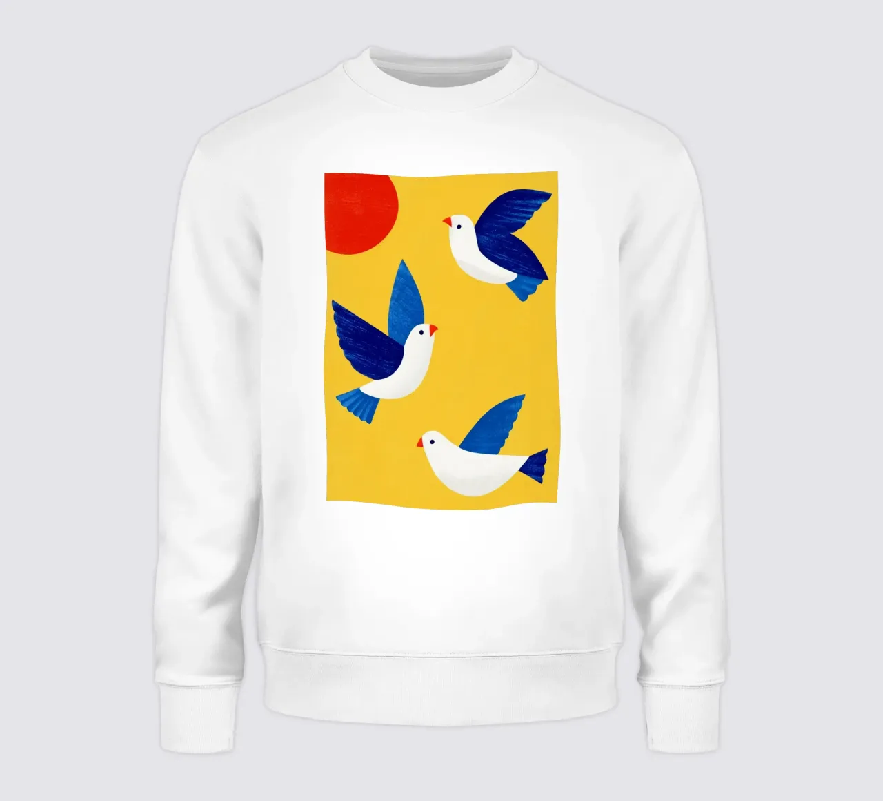 Minimal Blue and White Doves on Yellow felpa da Luca