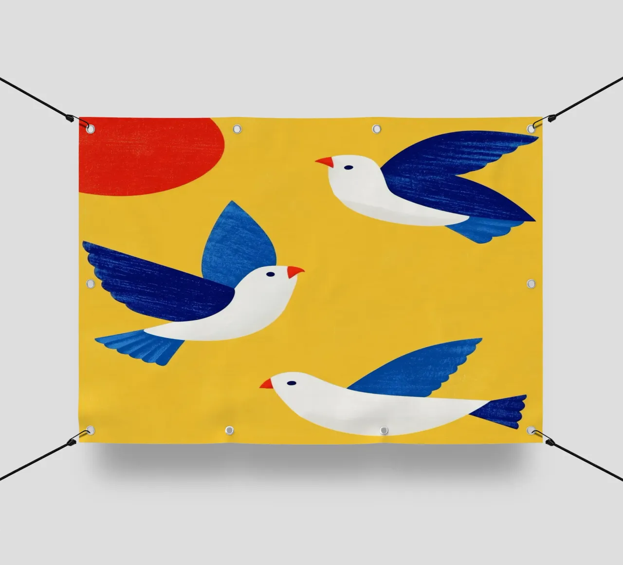 Minimal Blue and White Doves on Yellow telo in pvc da Luca