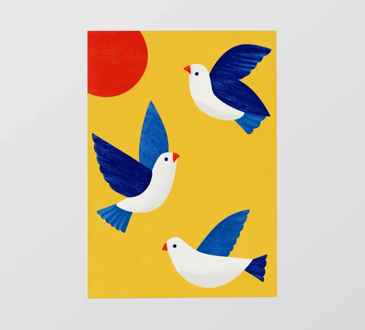 Minimal Blue and White Doves on Yellow telo in pvc da Luca