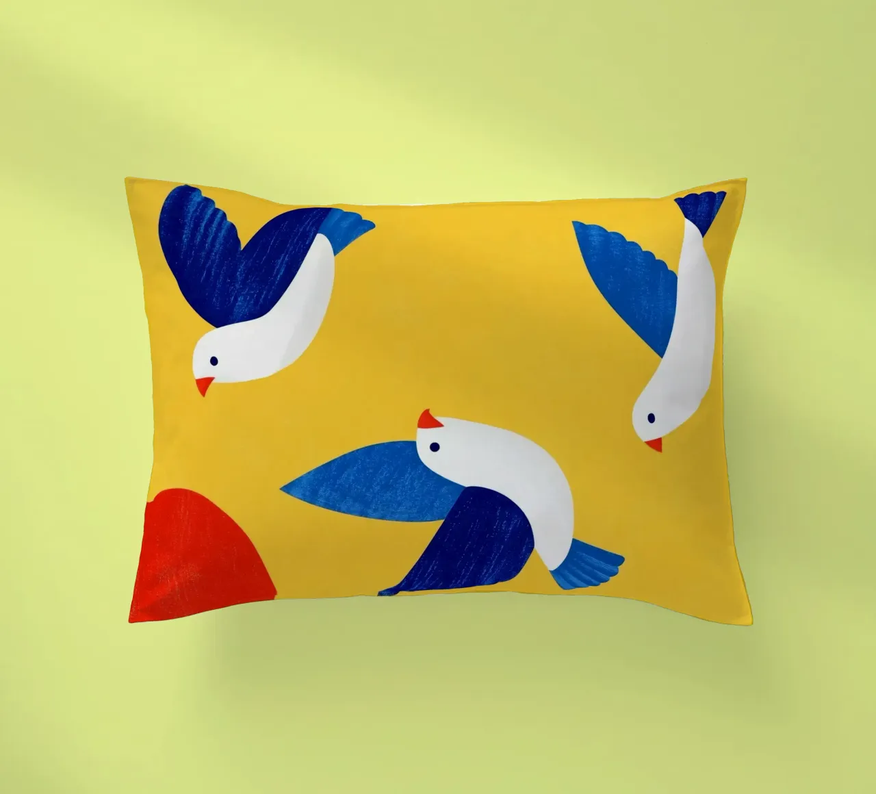 Minimal Blue and White Doves on Yellow cuscino da Luca