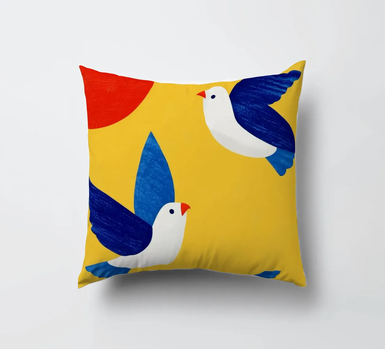 Minimal Blue and White Doves on Yellow cuscino da Luca