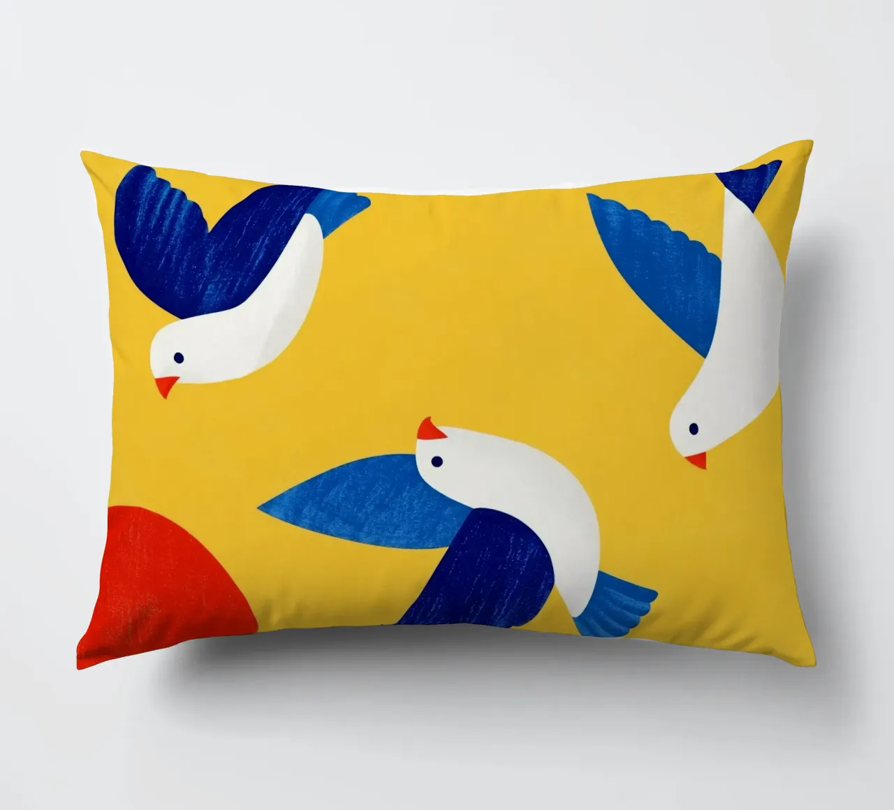 Minimal Blue and White Doves on Yellow cuscino da Luca