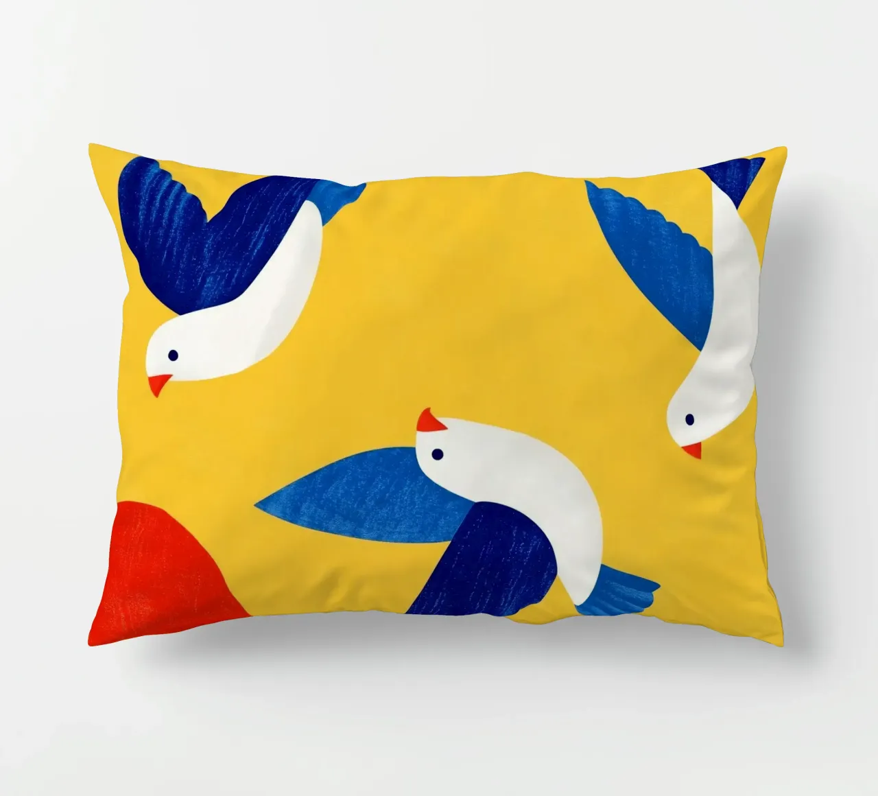 Minimal Blue and White Doves on Yellow cuscino da Luca