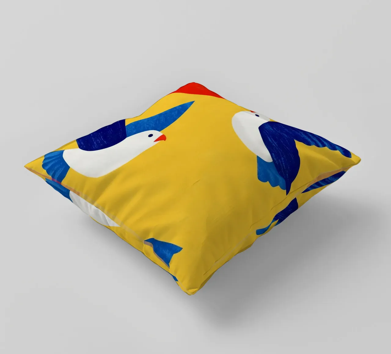 Minimal Blue and White Doves on Yellow cuscino da Luca