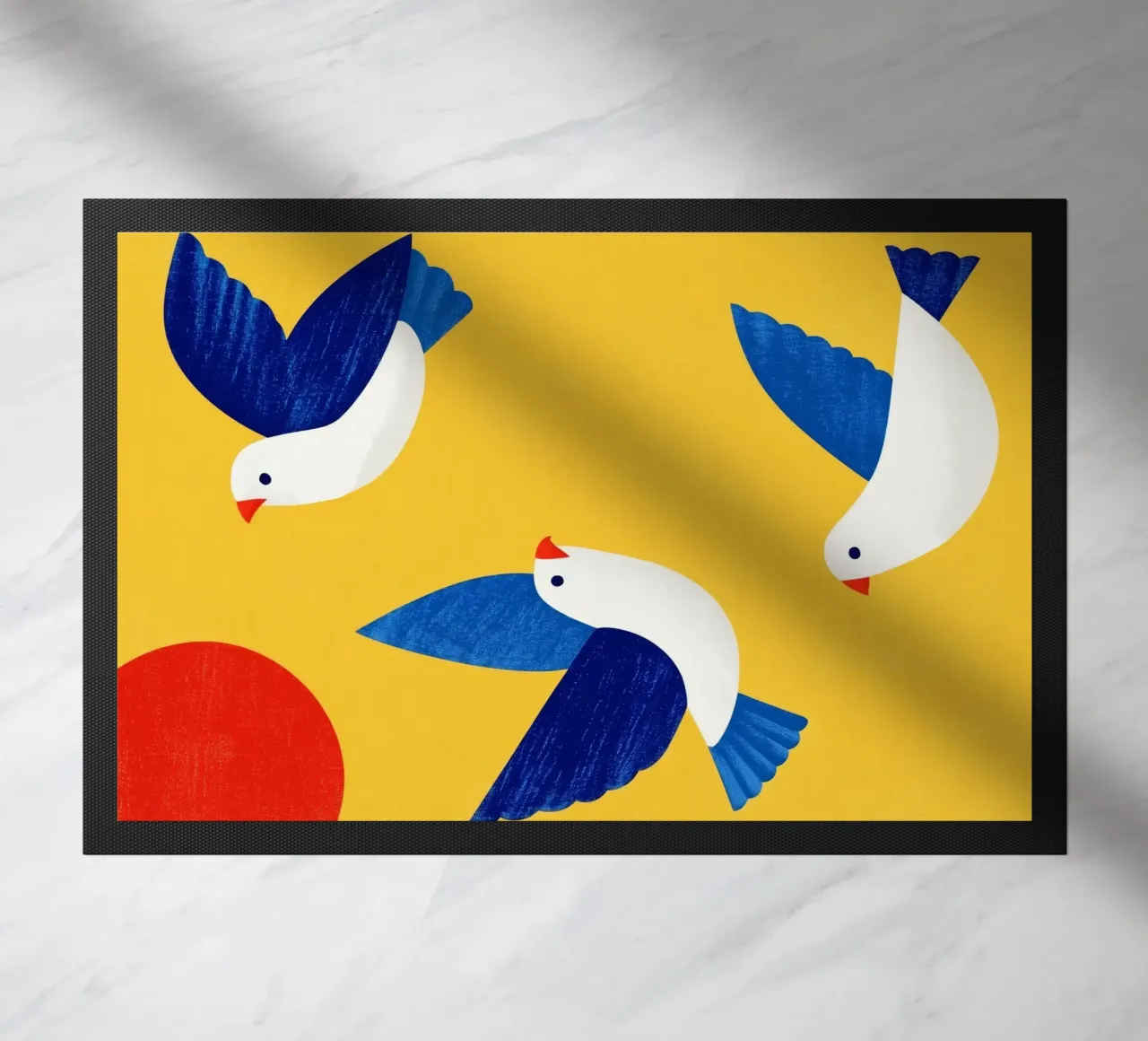 Minimal Blue and White Doves on Yellow zerbino da Luca