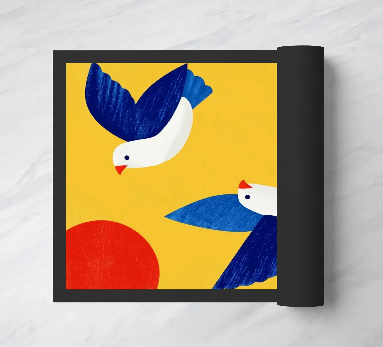 Minimal Blue and White Doves on Yellow zerbino da Luca