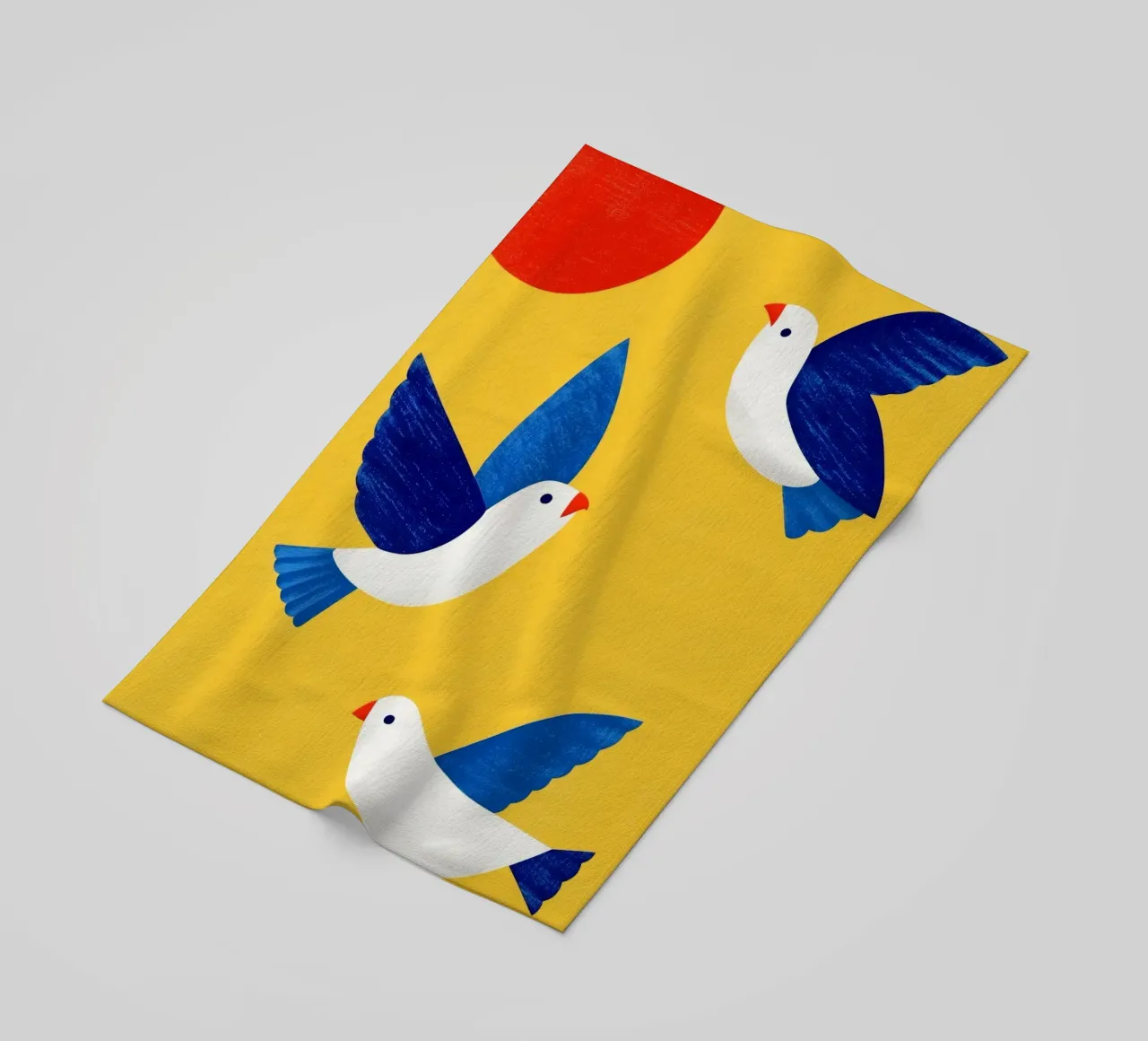 Minimal Blue and White Doves on Yellow telo mare da Luca