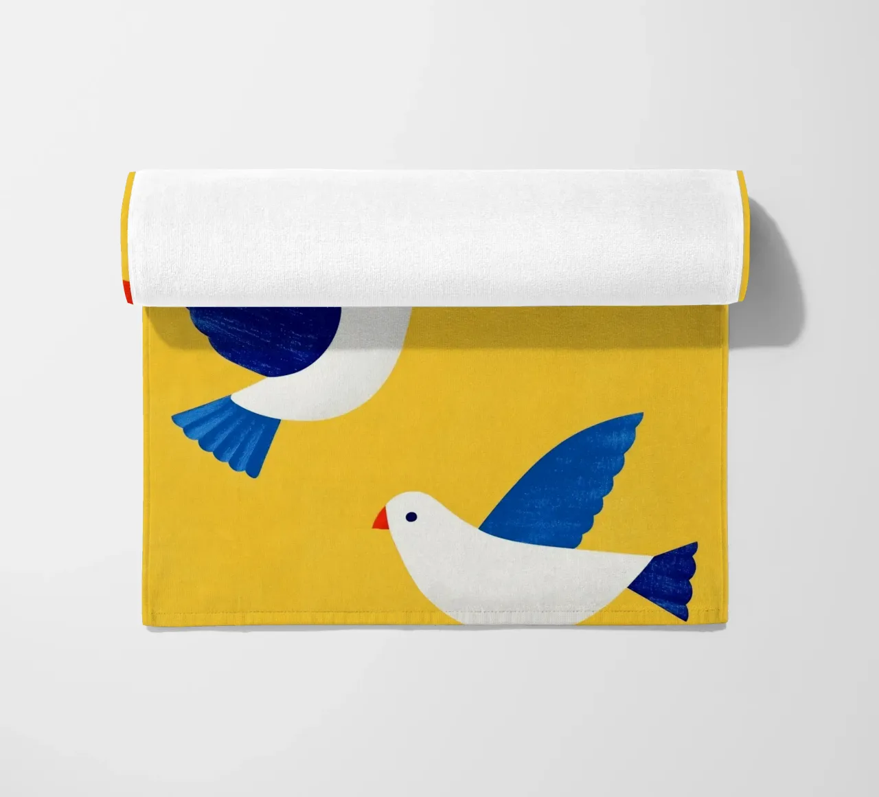 Minimal Blue and White Doves on Yellow telo mare da Luca