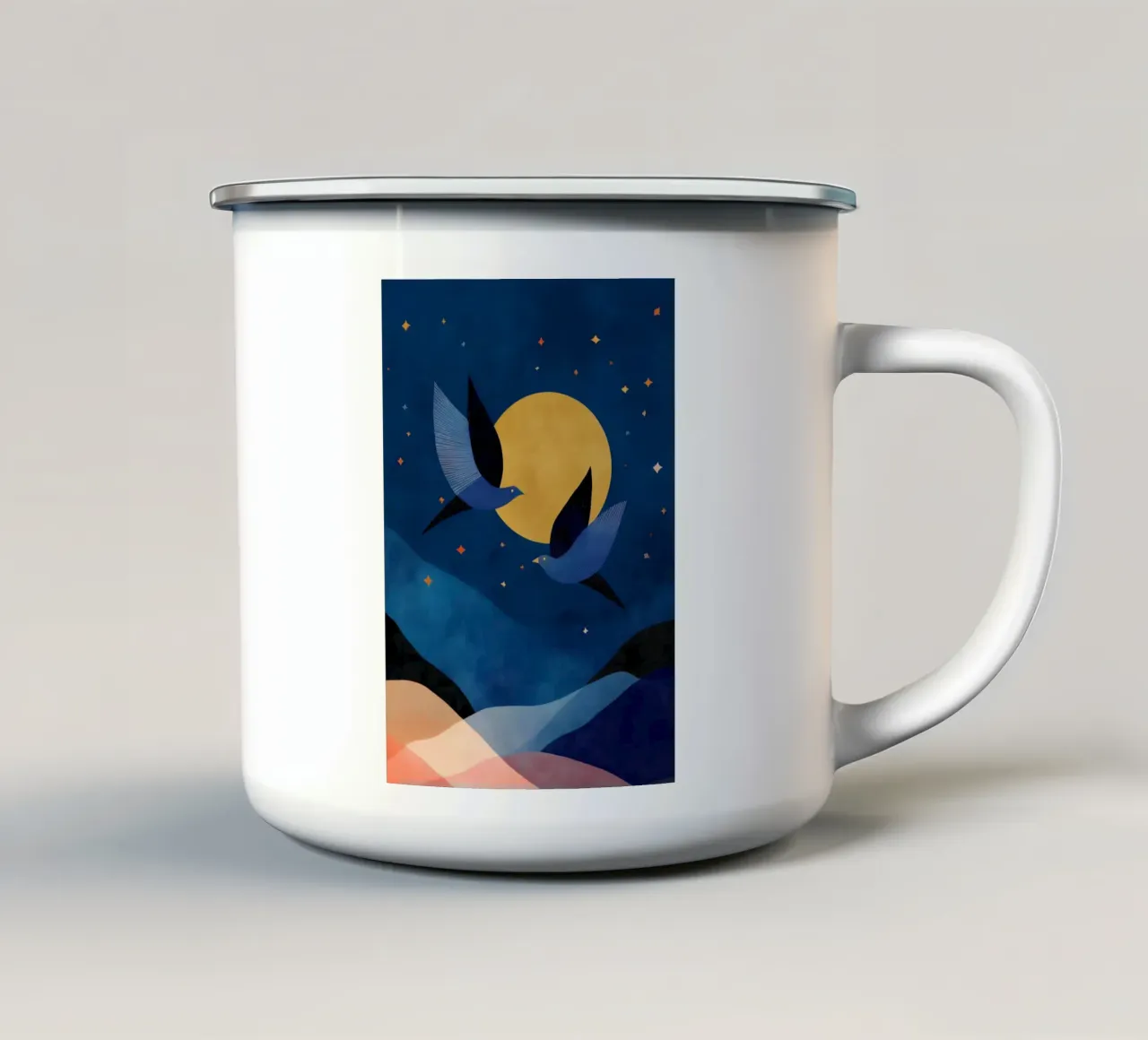 Two Birds Across the Midnight Sky tazza in smalto da Luca