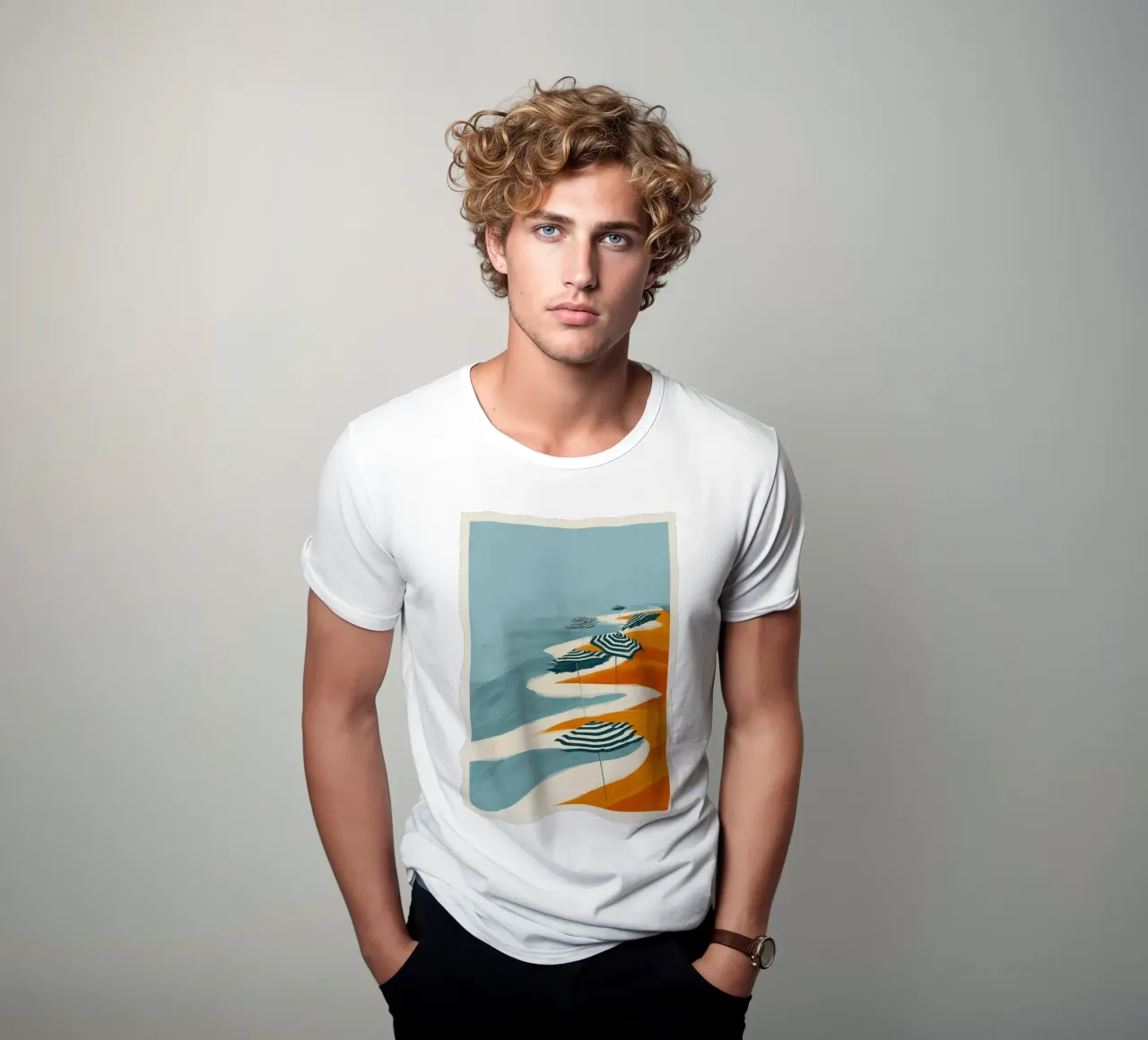 Striped Umbrellas by the Shore t-shirt da Luca