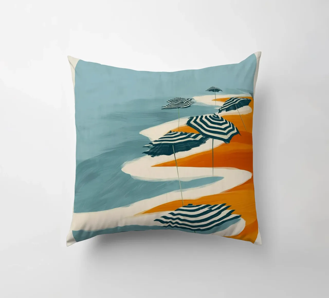 Striped Umbrellas by the Shore cuscino da Luca