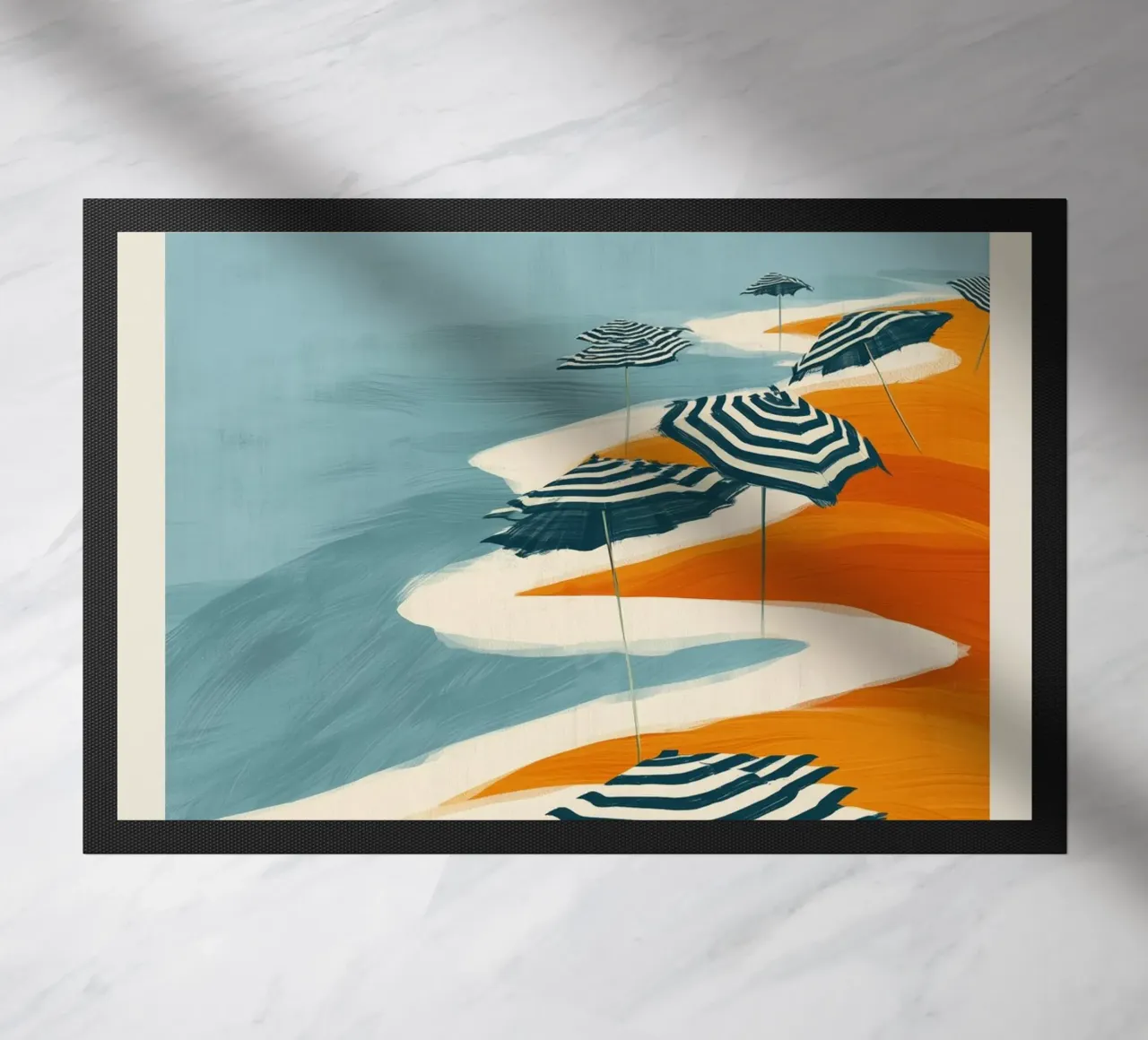 Striped Umbrellas by the Shore zerbino da Luca