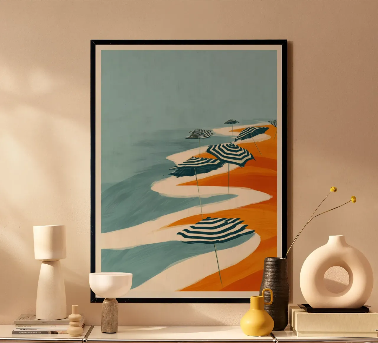 Striped Umbrellas by the Shore carta hahnemühle da Luca
