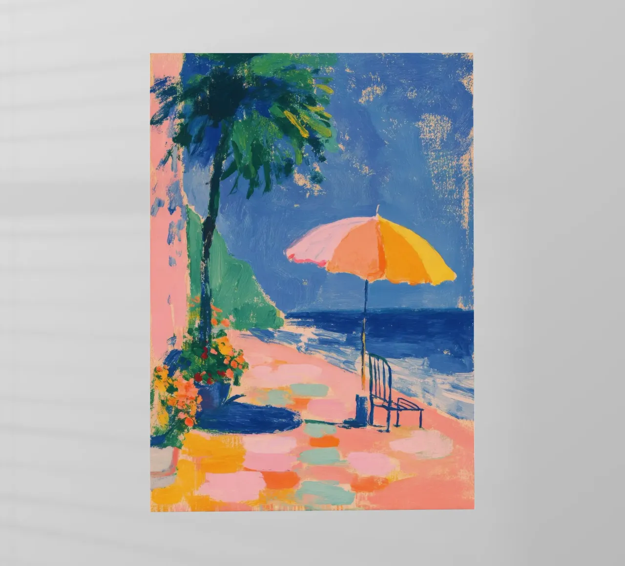 Immagine vintage della spiaggia con ombrellone e sedia pellicola backlit da Nikis Art Studio