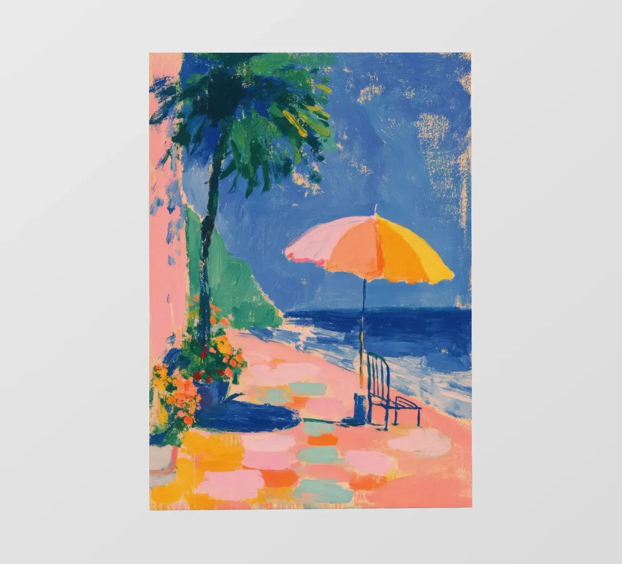 Immagine vintage della spiaggia con ombrellone e sedia pellicola backlit da Nikis Art Studio