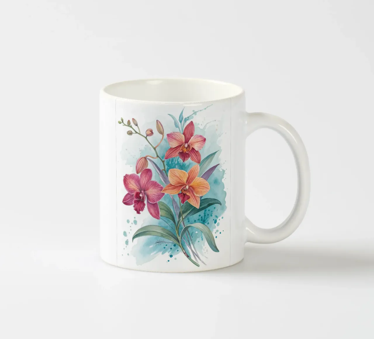 Orchidee acquerellate con sfondo blu astratto Fine Art Pr tazza in ceramica da Artistic-shop