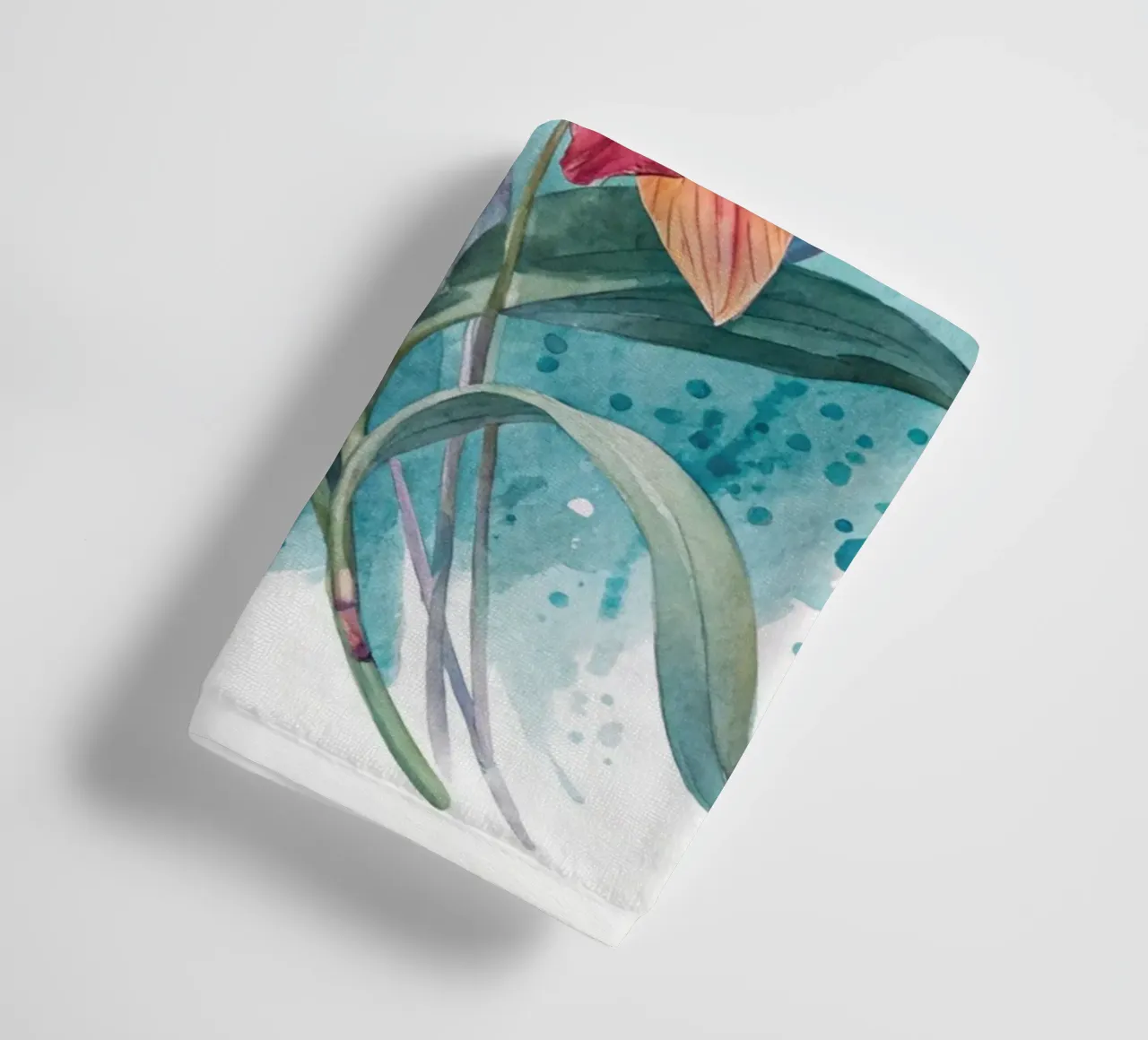 Watercolor Orchids with Abstract Blue Background Fine Art Pr towel by Artistic-shop