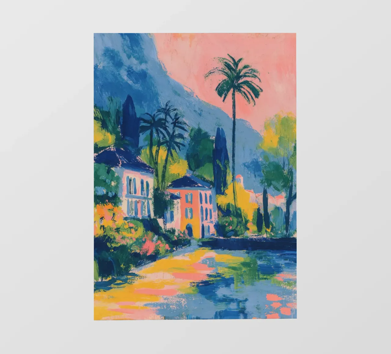Gouache Gemälde Lago di Como Italien pellicola backlit da Nikis Art Studio