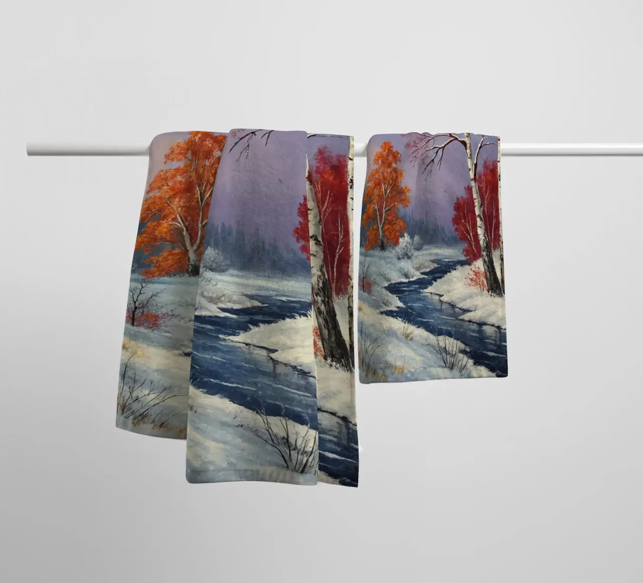 L'abbraccio dell'inverno: Un dipinto a olio originale asciugamano da bagno da Artistic-shop