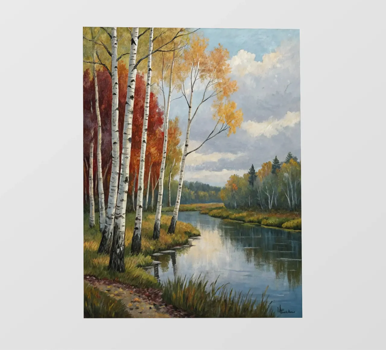 Betulle dorate d'autunno lungo un fiume delicato pellicola backlit da Artistic-shop