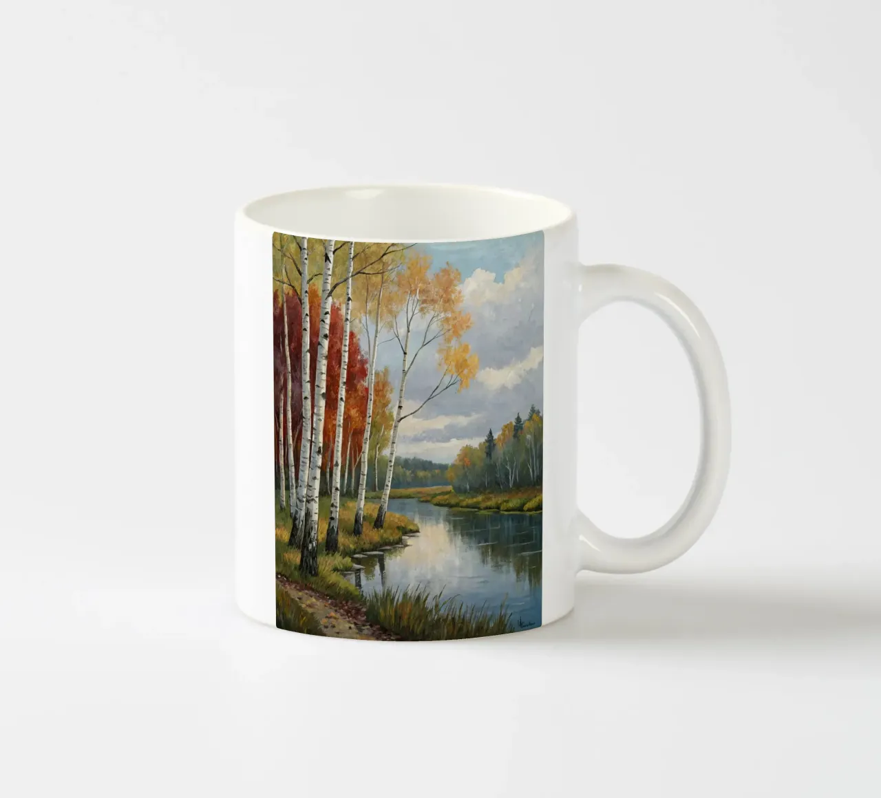 Betulle dorate d'autunno lungo un fiume delicato tazza in ceramica da Artistic-shop