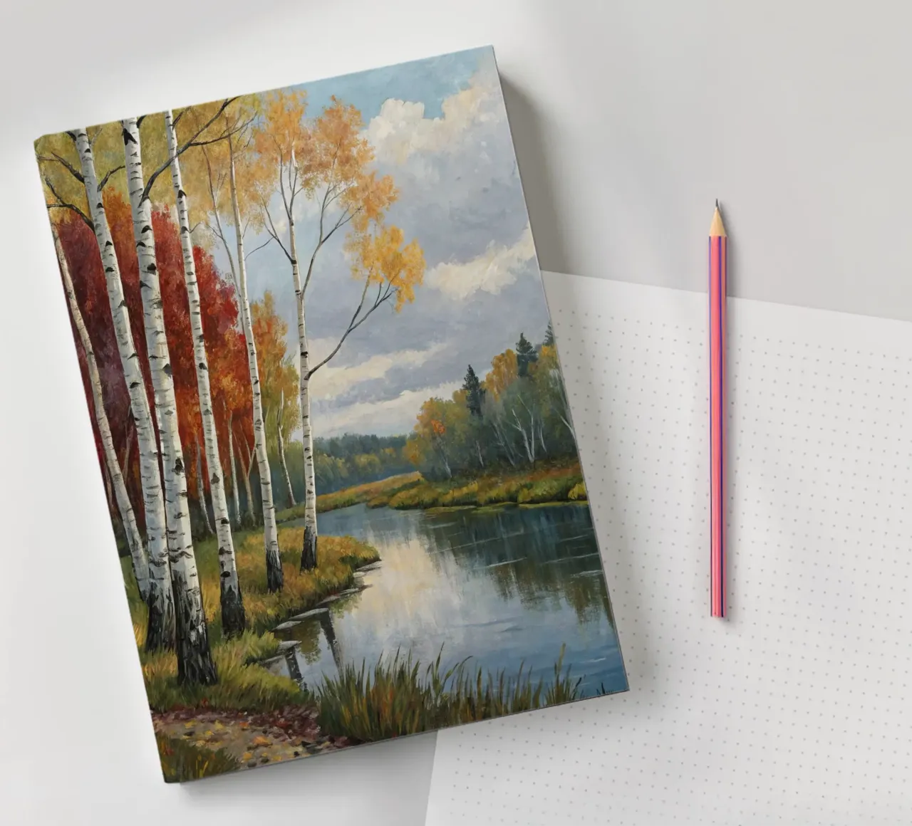 Bouleaux d'automne dorés au bord d'une rivière douce carnet de notes de Artistic-shop