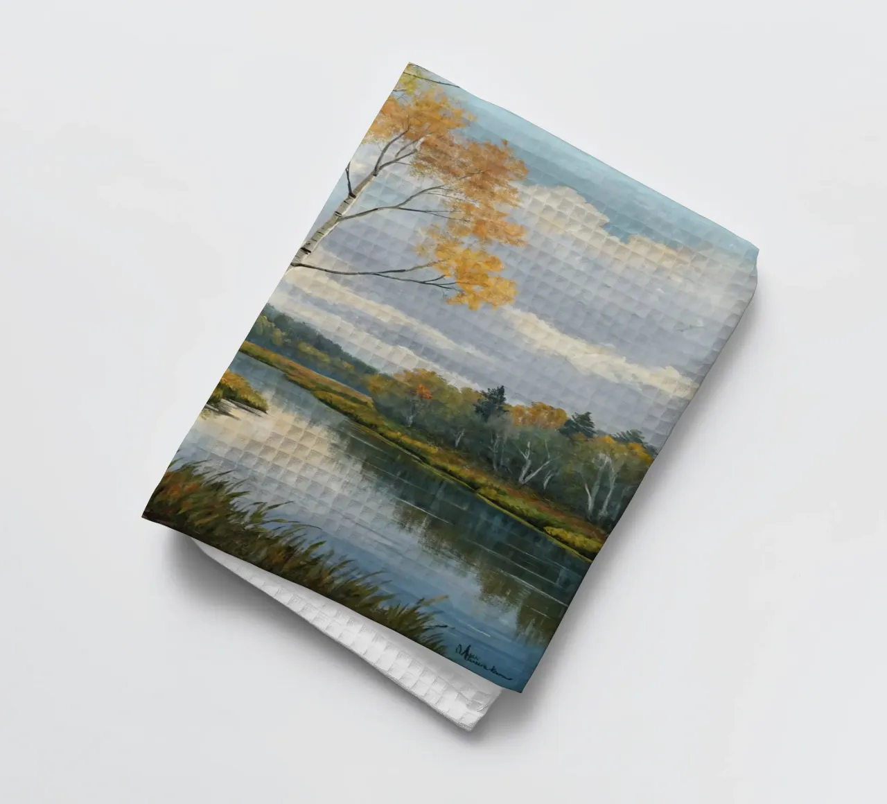 Bouleaux d'automne dorés au bord d'une rivière douce torchon de Artistic-shop