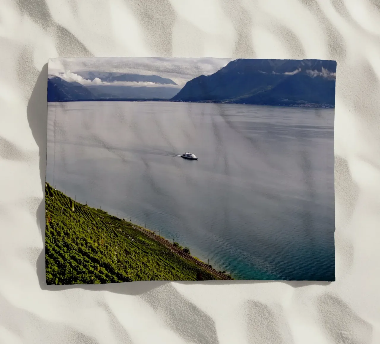 Barca sul Lago di Ginevra, Cantone di Ginevra, Svizzera telo mare da fotokunst