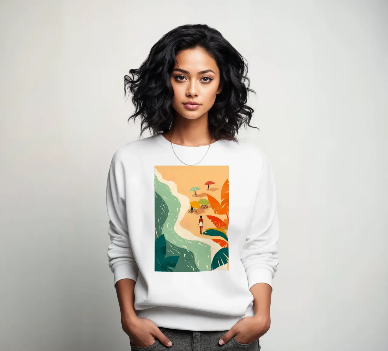 Umbrellas and Footsteps by the Shore felpa da Luca