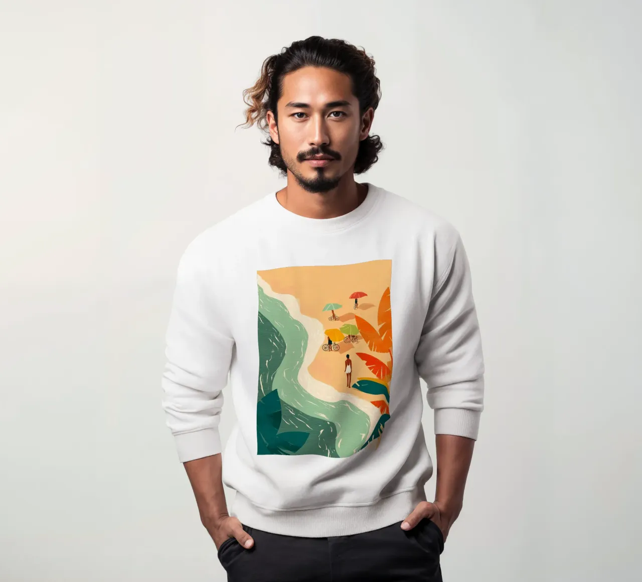 Umbrellas and Footsteps by the Shore felpa da Luca