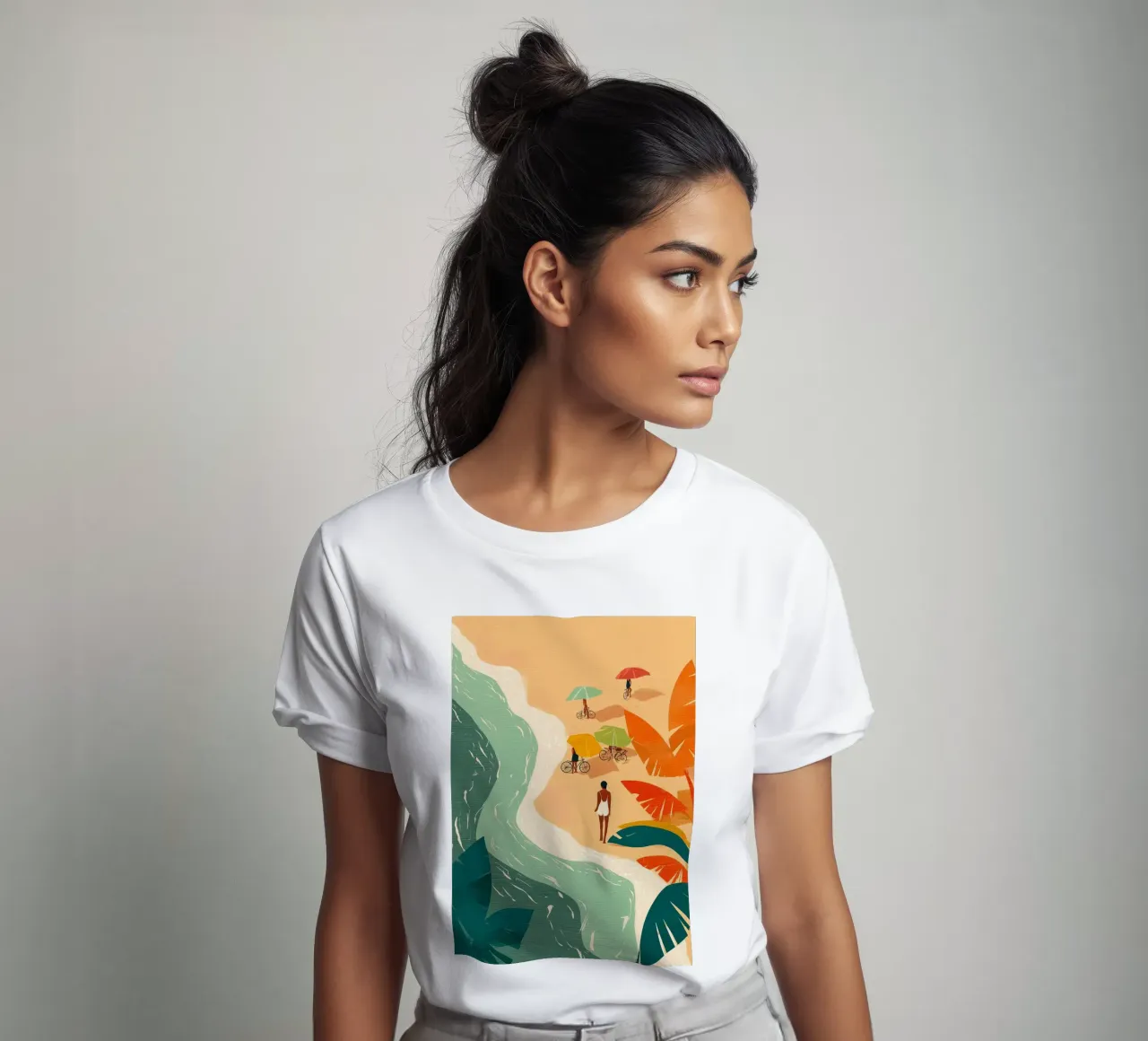 Umbrellas and Footsteps by the Shore t-shirt da Luca