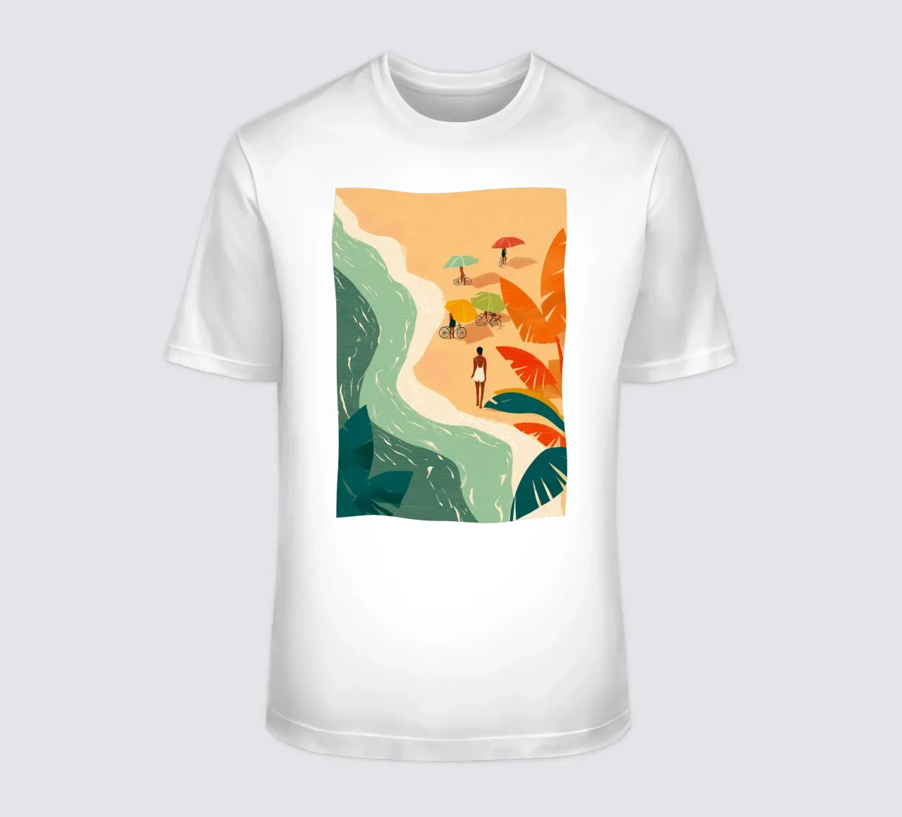Umbrellas and Footsteps by the Shore t-shirt da Luca