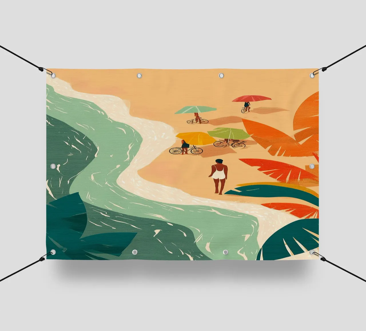 Umbrellas and Footsteps by the Shore telo in pvc da Luca