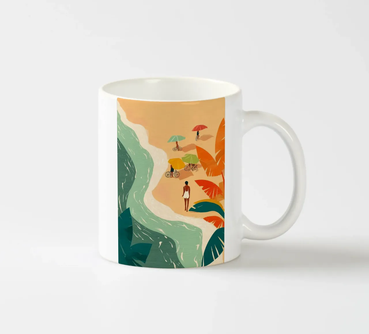 Umbrellas and Footsteps by the Shore tazza in ceramica da Luca