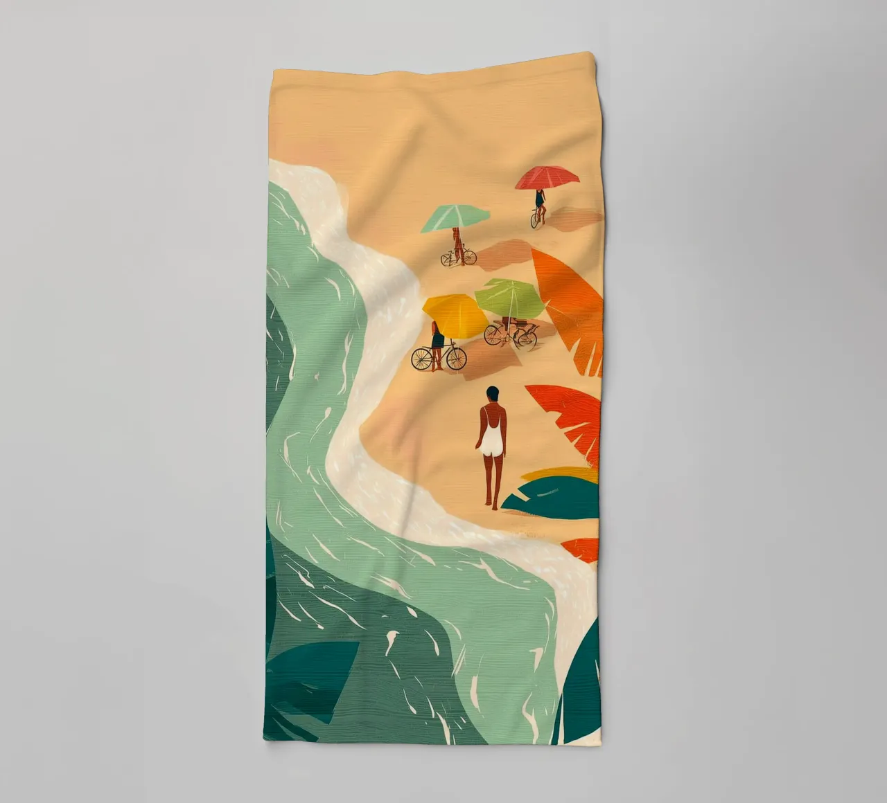Umbrellas and Footsteps by the Shore asciugamano da bagno da Luca