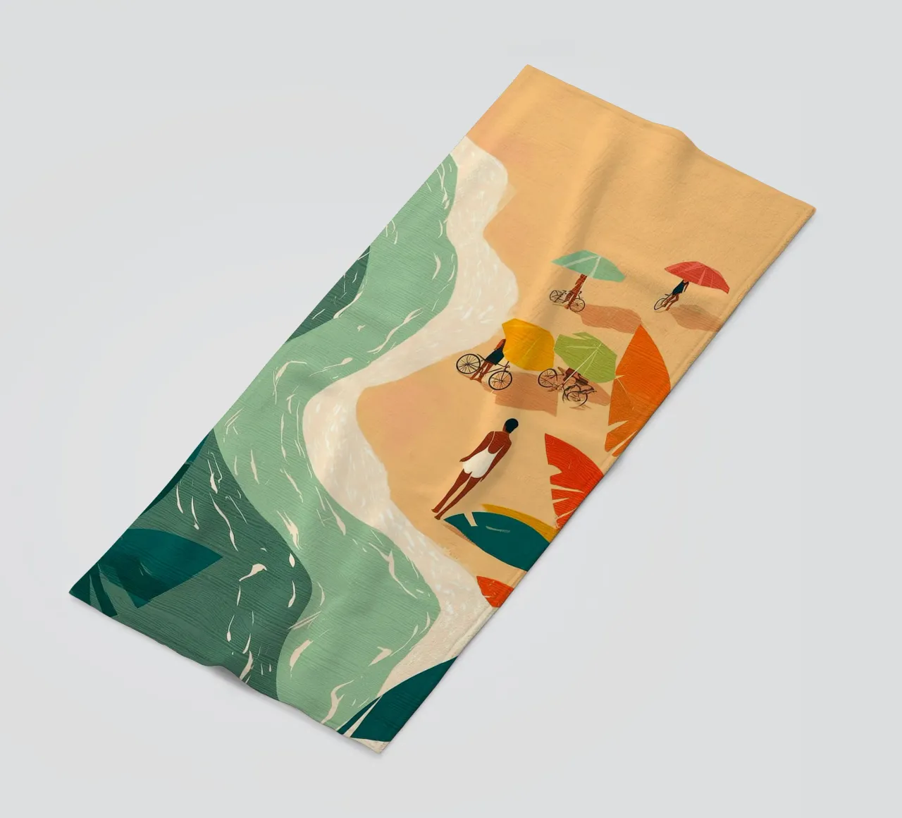 Umbrellas and Footsteps by the Shore telo mare da Luca