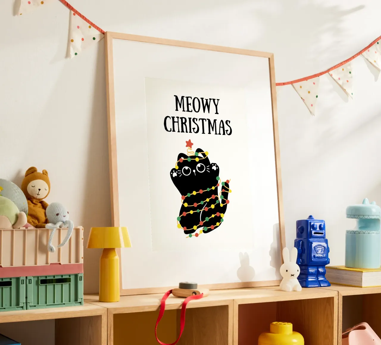 Meowy Christmas Poster mit Aluminium Rahmen von PinkCandyWalls