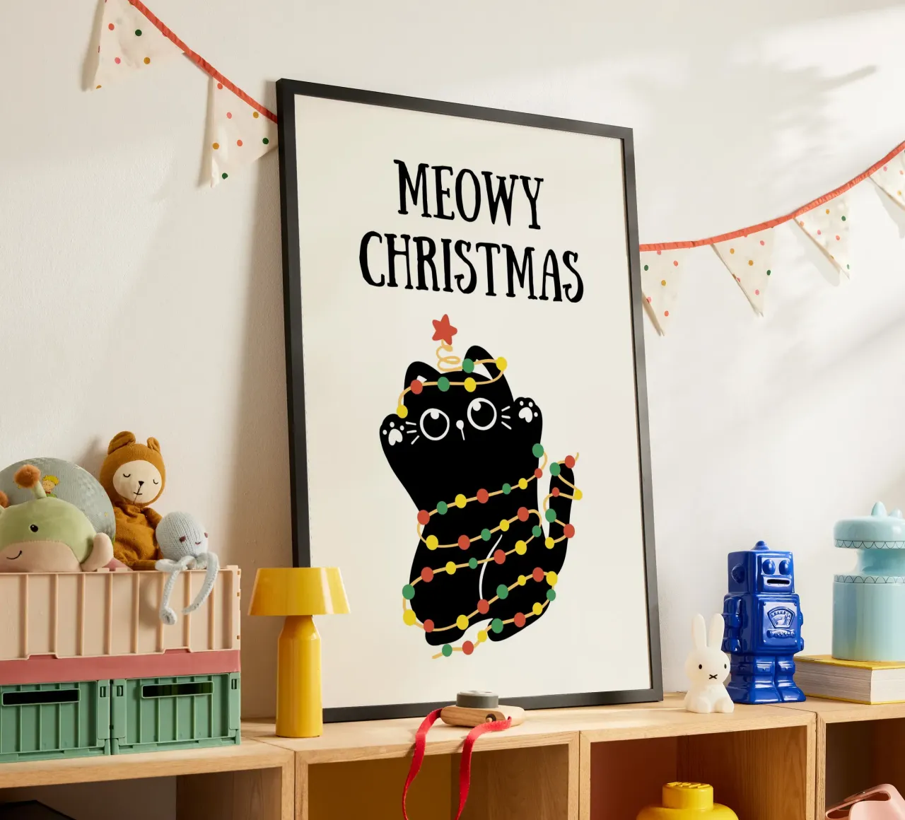 Meowy Christmas Poster mit Aluminium Rahmen von PinkCandyWalls