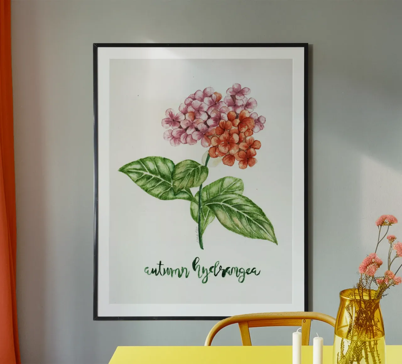 autumn hydrangea poster con telaio in alluminio da Nathys_illustration