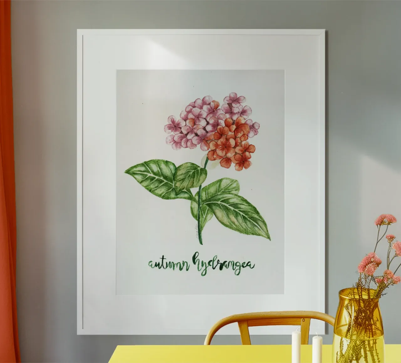 autumn hydrangea poster con telaio in alluminio da Nathys_illustration
