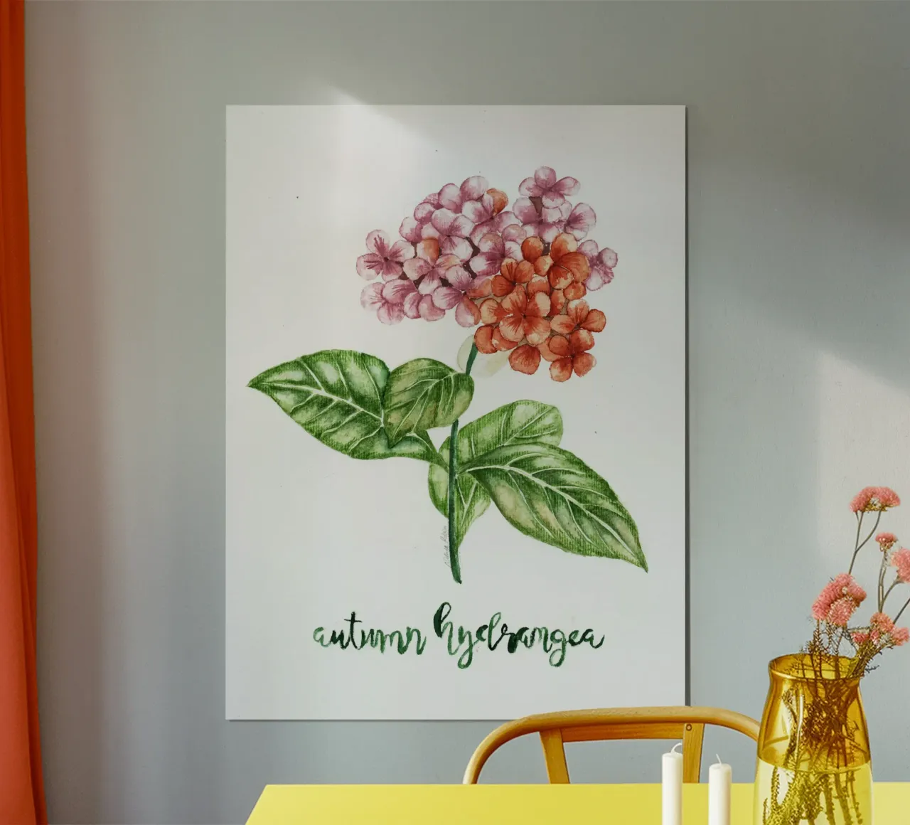 autumn hydrangea poster con telaio in alluminio da Nathys_illustration